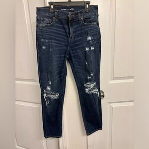 Old Navy Dark Blue Distressed Mid Rise Boyfriend Jeans Size 4